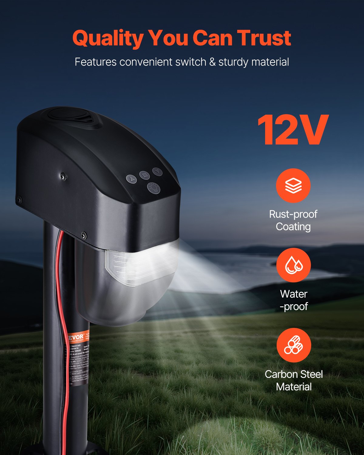 Electric Trailer Jack, 5000 lbs, Heavy Duty RV Electric Power Tongue Jack with 2 Way Connector, Remote Control, Crank Handle & Weatherproof Jack Cover, 10"-28.3" Lift, for Trailers & Campers