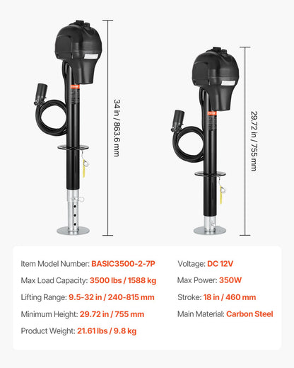 Electric Trailer Jack 3500 lbs Power Tongue Jack for RV Trailer &amp; Camper