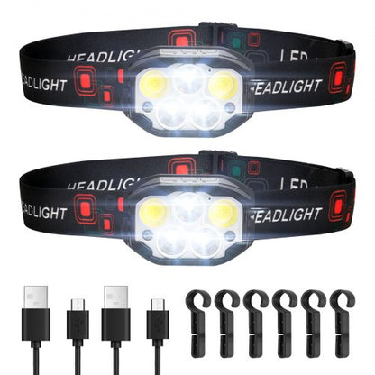 2 Pack Headlamps, Bright LED Rechargeable Headlight, Lightweight Head Flashlight with 12 Lighting Modes & Motion Sensor, Adjustable Headband, Head Lamps for Camping, Running, Hiking, Fishing