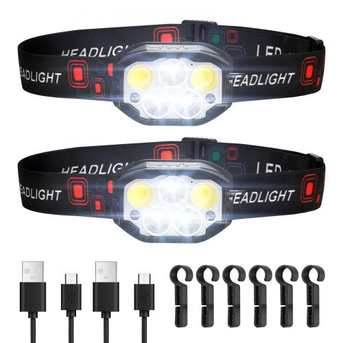 2 Pack Headlamps, Bright LED Rechargeable Headlight, Lightweight Head Flashlight with 12 Lighting Modes & Motion Sensor, Adjustable Headband, Head Lamps for Camping, Running, Hiking, Fishing