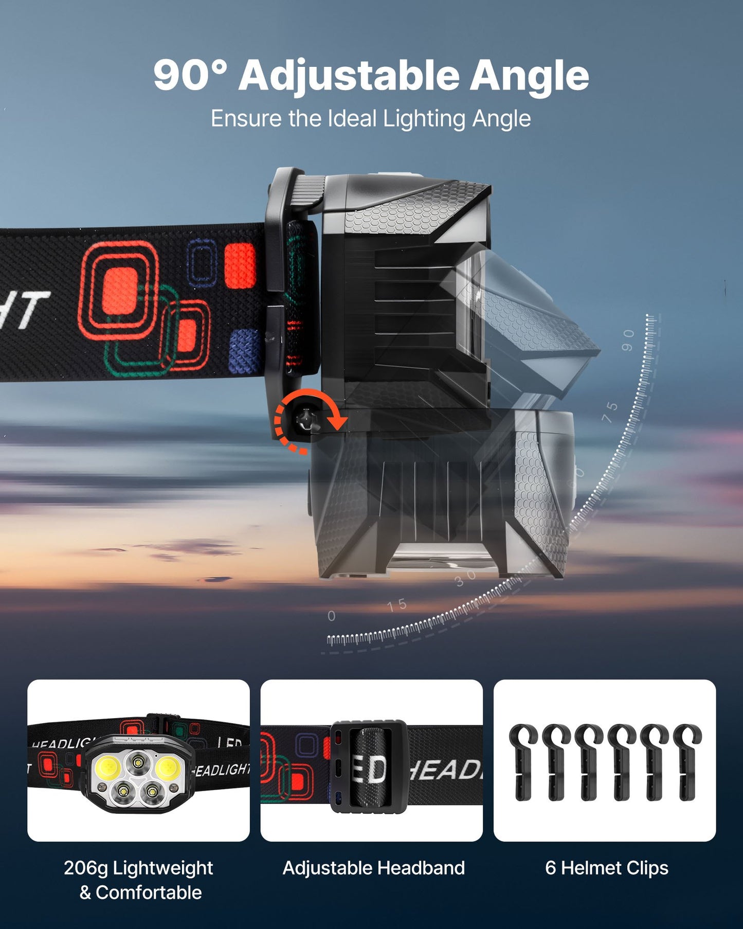 2 Pack Headlamps, Bright LED Rechargeable Headlight, Lightweight Head Flashlight with 12 Lighting Modes & Motion Sensor, Adjustable Headband, Head Lamps for Camping, Running, Hiking, Fishing