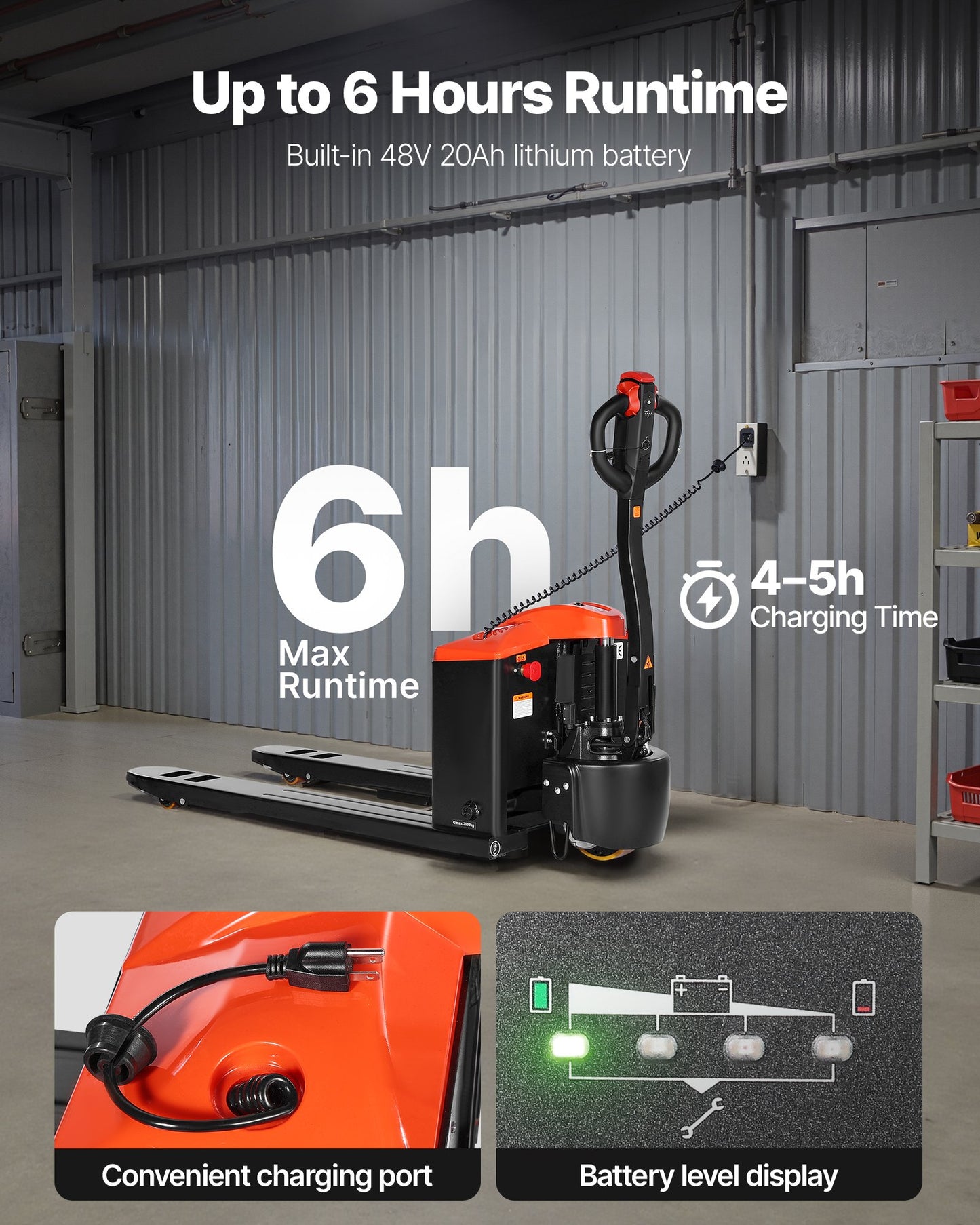 Electric Pallet Jack, 4400 lbs Load Capacity, Lithium Battery Powered Pallet Jack Truck with 48L x 27W Inch Forks for Material Handling, Suitable for Warehouse, Supermarket, Manufacturing