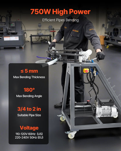 Electric pipe bending machine 750W pipe bender with 6L hydraulic cylinder