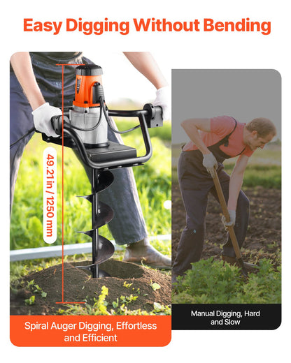 Electric Post Hole Digger, 5.71 in Auger Bit with 1500W Powerful Motor, 140 RPM Alloy Steel Earth Auger Drill Bit with 10.24 in Extension Rod, for Post Hole Digging, Drilling & Tree Planting