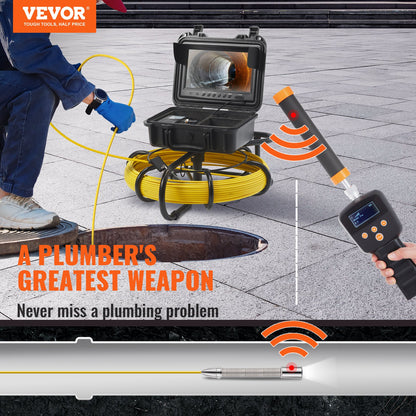 Sewer Camera Pipe Inspection Camera with 512 Hz Probe 9-inch 720p Display 165 Feet
