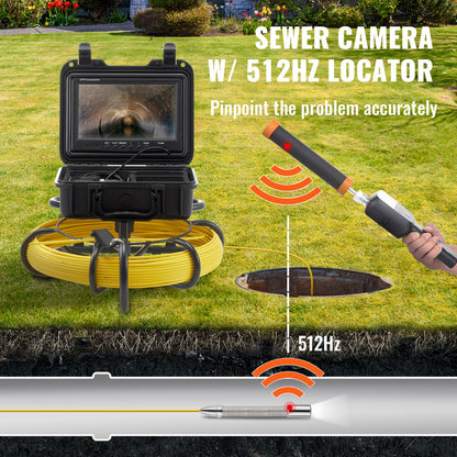 Sewer Camera Pipe Inspection Camera with 512 Hz Probe 9-inch 720p Display 165 Feet