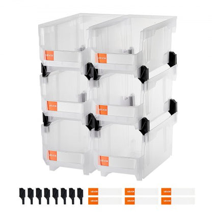 Plastic Stackable Storage Bins, 14.8 x 8.5 x 7.1 inch (6 Pack), Plastic Containers for Organizing & Storage Bins for Closet, Garage, Small Parts, Office Supplies, Other Accessories, Transparent