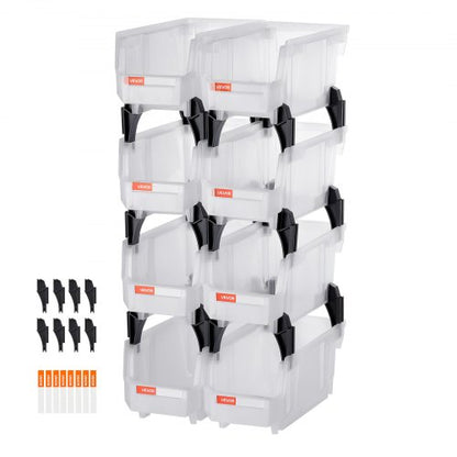 Plastic Stackable Storage Bins, 10.9 x 5.5 x 5.1 inch (8 Pack), Plastic Containers for Organizing & Storage Bins for Closet, Garage, Small Parts, Office Supplies, Other Accessories, Transparent