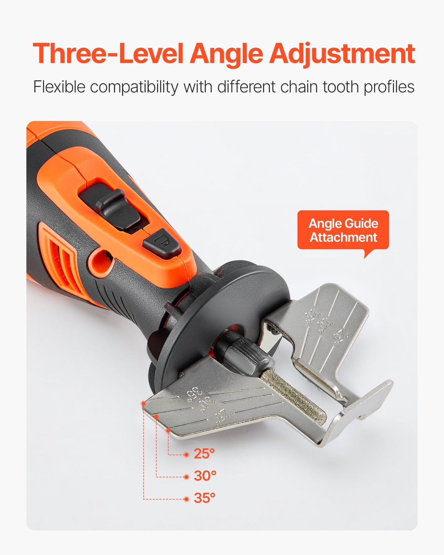 Cordless Chainsaw Sharpener, 5-Speed Adjustable Electric Saw Chain Sharpener 5000-30000 RPM, Rechargeable Handheld Chainsaw Sharpening Tool with 4 Sharpening Heads & Angle Guide Attachment