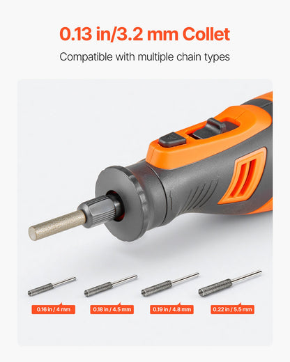 Cordless Chainsaw Sharpener, 5-Speed Adjustable Electric Saw Chain Sharpener 5000-30000 RPM, Rechargeable Handheld Chainsaw Sharpening Tool with 4 Sharpening Heads & Angle Guide Attachment