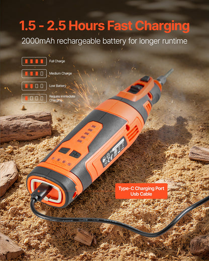 Cordless Chainsaw Sharpener, 5-Speed Adjustable Electric Saw Chain Sharpener 5000-30000 RPM, Rechargeable Handheld Chainsaw Sharpening Tool with 4 Sharpening Heads & Angle Guide Attachment