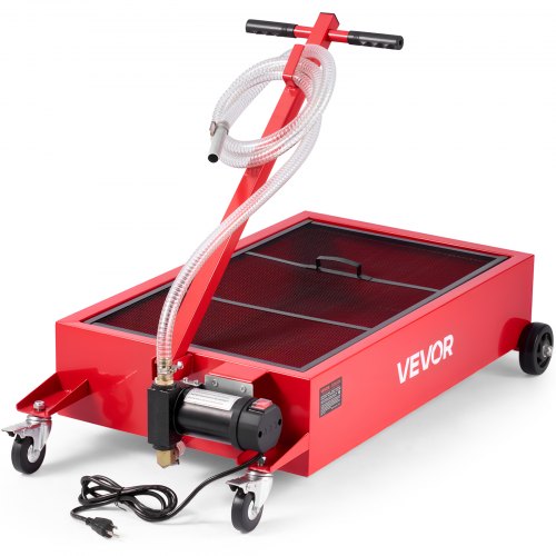 Low Profile Oil Drain Pan, 17 Gallon Capacity, Rolling Oil Drain Pan with Electric Pump, 7.2 ft Hose & T Folding Handle, Leak-proof & Corrosion-resistant, Fit for Cars, SUVs, Trucks, ATVs, Red