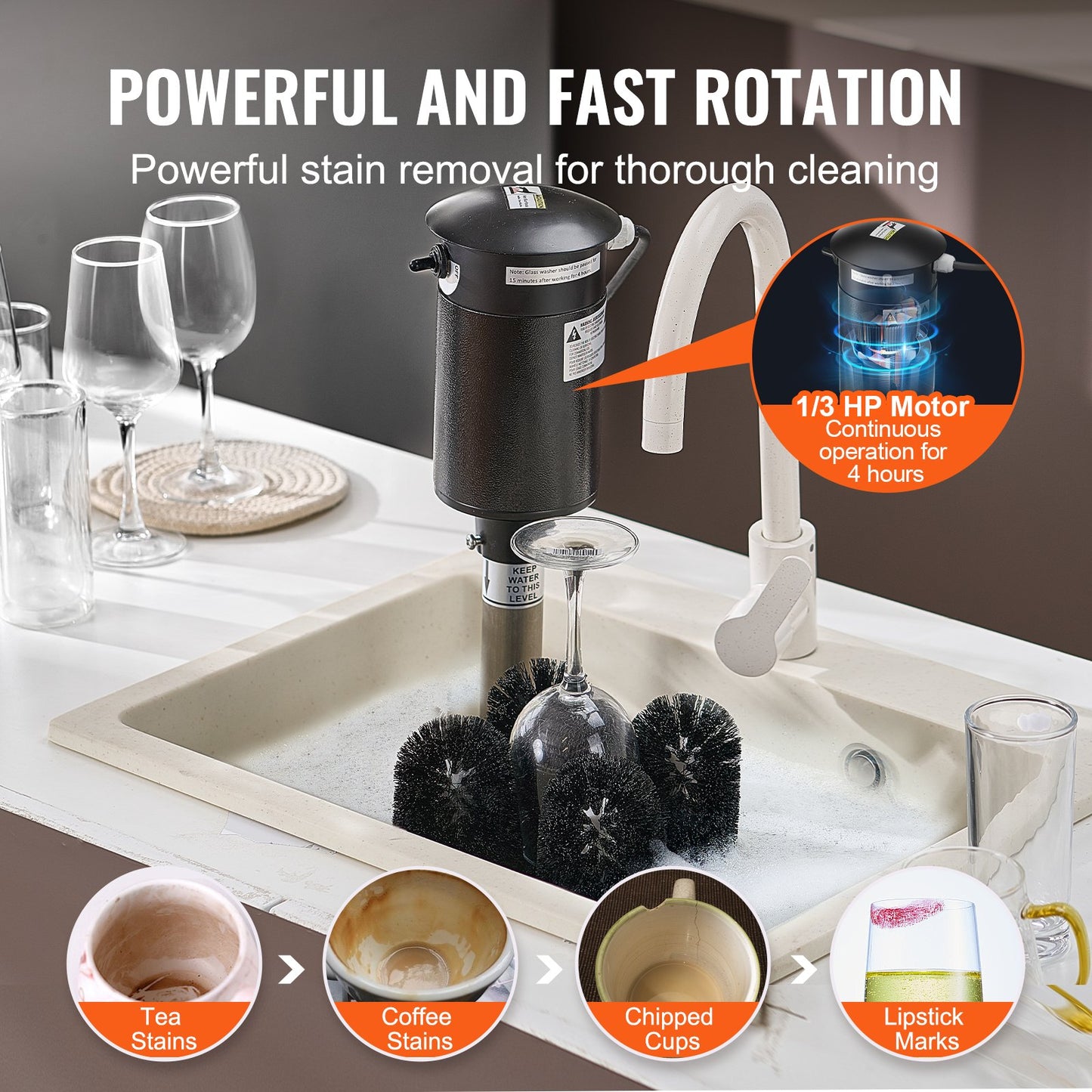 Electric Commercial Glass Washer, 5-Brush Bar Glass Cleaner, 1200 Cups/Hour Wine Glass Cleaning Machine, Bar Glass Washer for Champagne Glasses, Beer Cups, Mugs, Perfect for Bars and Cafes