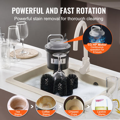 Electric Commercial Glass Washer, 5-Brush Bar Glass Cleaner, 1200 Cups/Hour Wine Glass Cleaning Machine, Bar Glass Washer for Champagne Glasses, Beer Cups, Mugs, Perfect for Bars and Cafes