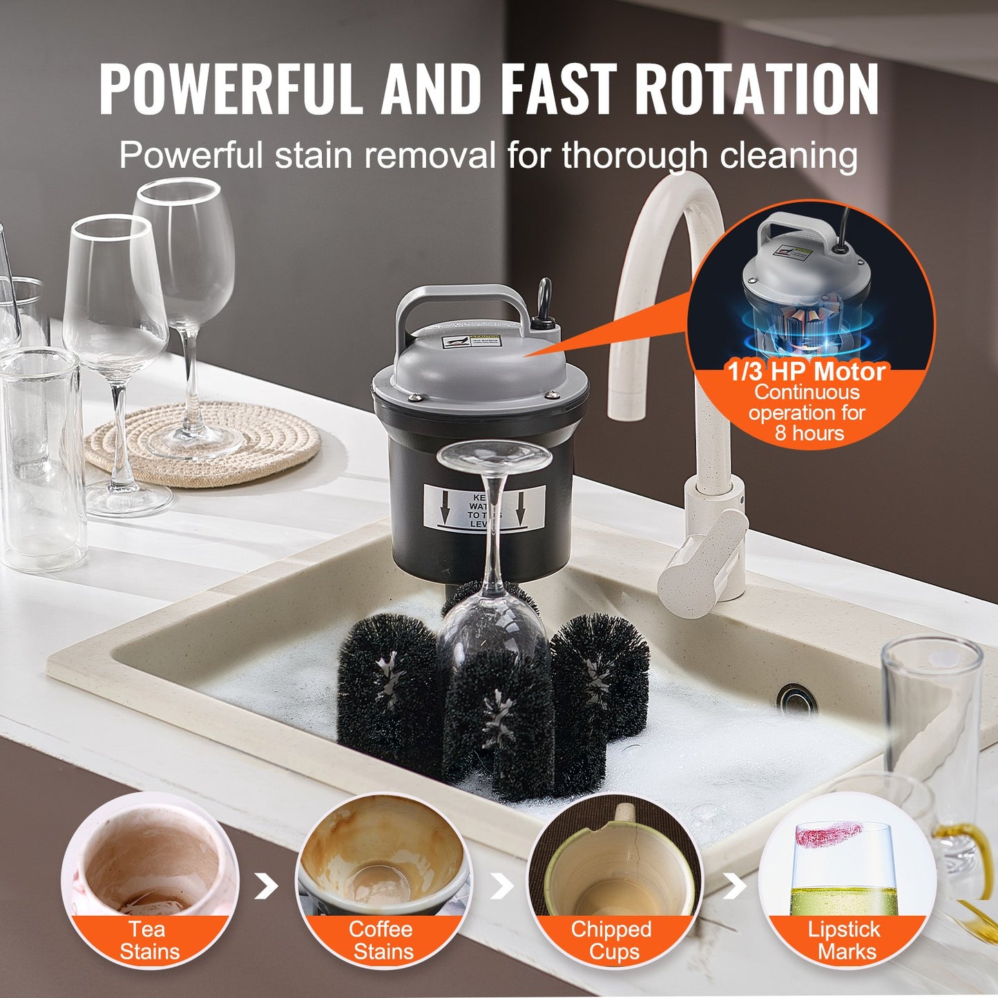 Electric glass washer 5-brushes Glass cleaner 1200 cups/h for wine glasses