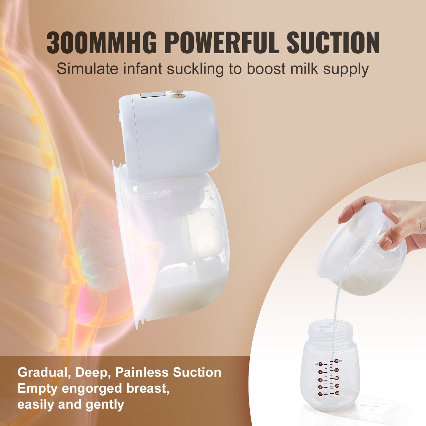 Breast Pump, Wearable Electric Breast Pumps Hands Free, 4 Mode & 12 Levels, 300mmHg Strong Suction, Ultra-Quiet Rechargeable Portable Breastfeeding Pump with LED Display, 24mm Insert/28mm Flange