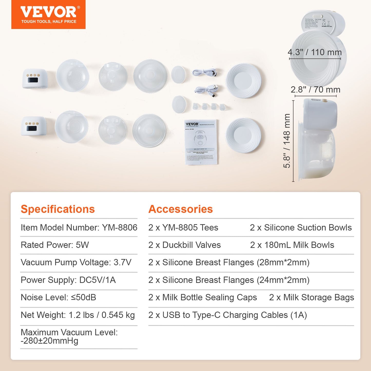 Breast Pump, Wearable Electric Breast Pumps Hands Free, 4 Mode & 12 Levels, 300mmHg Strong Suction, Ultra-Quiet Rechargeable Portable Breastfeeding Pump with LED Display, 24mm Insert/28mm Flange