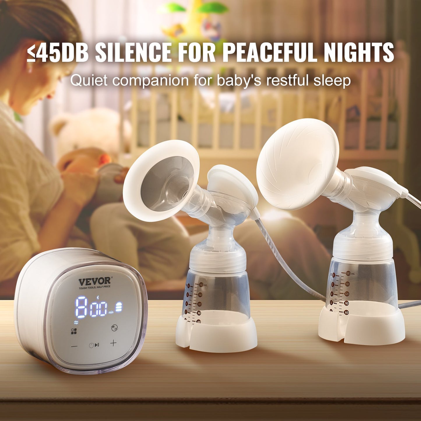 Breast Pump, Double Electric Breast Pumps, 4 Modes & 16 Levels, 300mmHg Strong Suction, 2800mAH Rechargeable Anti-Backflow Breastfeeding Pump with LED Display, 18/21mm Inserts, 24/28mm Flanges