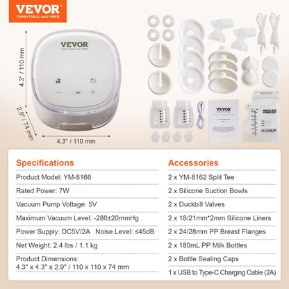 Breast Pump, Double Electric Breast Pumps, 4 Modes & 16 Levels, 300mmHg Strong Suction, 2800mAH Rechargeable Anti-Backflow Breastfeeding Pump with LED Display, 18/21mm Inserts, 24/28mm Flanges