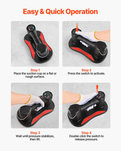 Electric Vacuum Suction Cup, 375 lbs Max Lifting Capacity, Vacuum Glass Lifter with Digital Display, Heavy Duty Tile Suction Cup Tool for Lifting Tile, Granite, Wood, Paver, Drywall, Windows