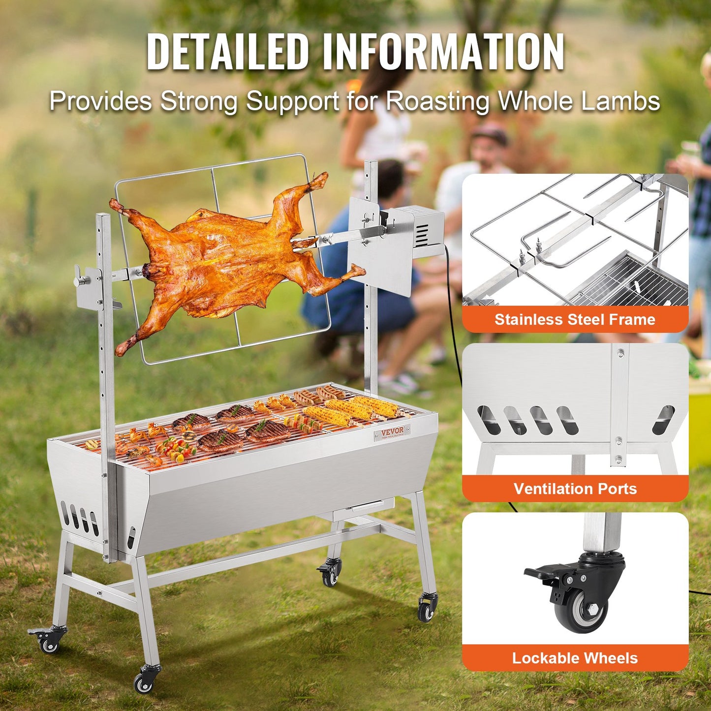 Bräter Spieß Rotisserie BBQ Grill Schwein Lamm Hähnchen Braten 42W 135 lbs