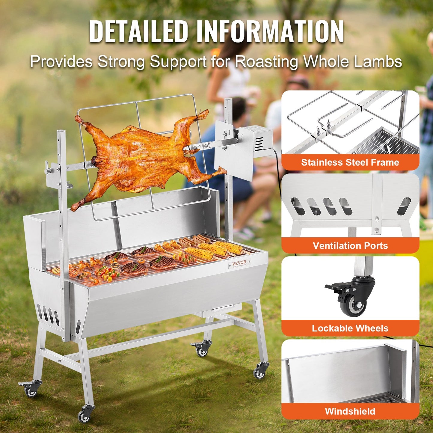 Bräter Spieß Rotisserie BBQ Grill Schwein Lamm Hähnchen Braten 42W 135LBS