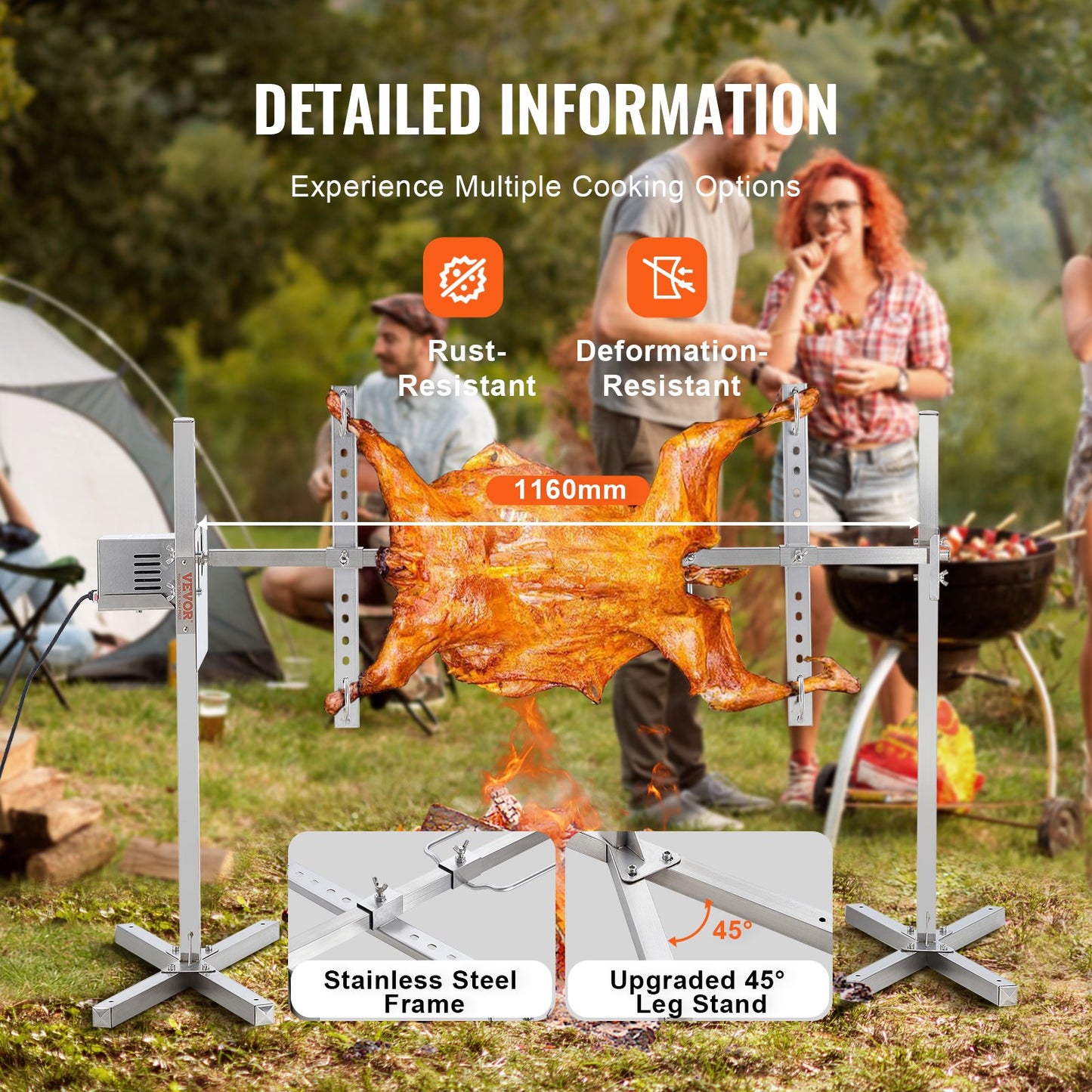 46" Elektro-BBQ-Drehspieß-Grill-Set, Edelstahlgrill, 90lb Schweinefleisch/Lammfleisch