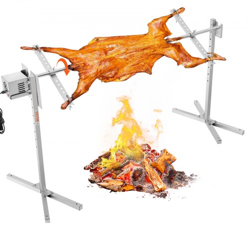 Electric BBQ Rotisserie Grill Kit, 56 Inch 132 lbs Capacity, Automatic 52W Motor Height Adjustable Universal Roaster Stand, Stainless Steel Grilling Kit, Spit Rod with Heat Shield for Pig Lamb