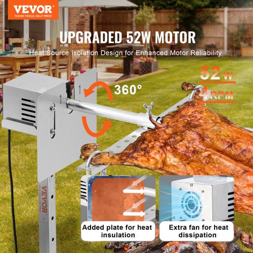 56" Electric BBQ Rotisserie Grill Kit Stainless Steel Grill 132lb Pork Lamb | EU