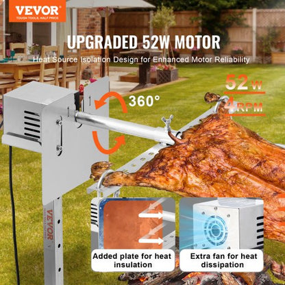 56" Electric BBQ Rotisserie Grill Kit Stainless Steel Grill 132lb Pork Lamb | EU