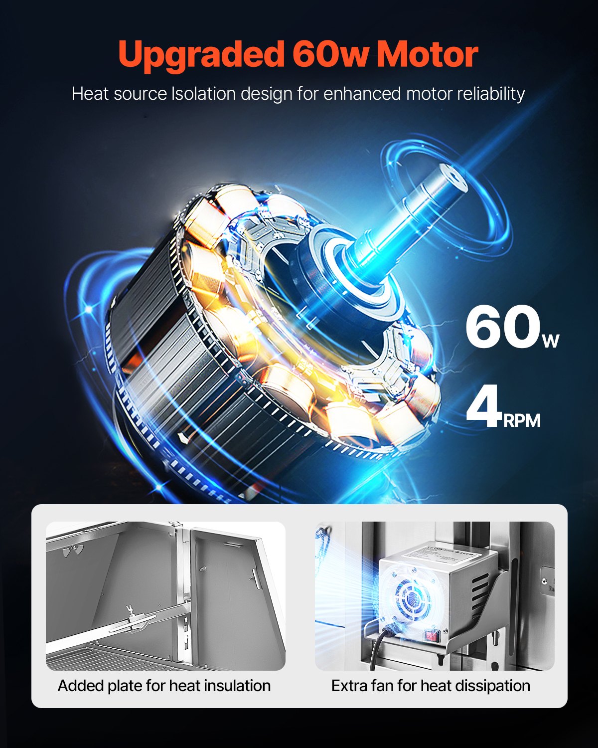 60W Rotisserie Grill with Hooded Cover, 56 Inch Pig Lamb Goat Rotisserie Grill Roaster, 286Lbs Capacity, Stainless Steel Charcoal Spit Roaster with Lockable Wheels, for Camping Outdoor Barbecue