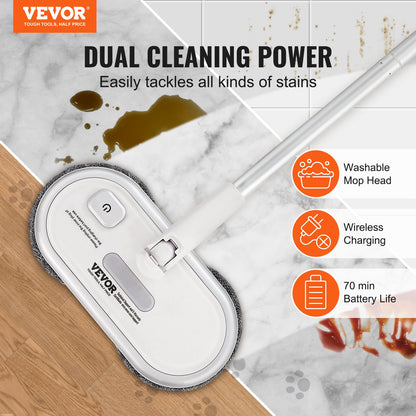 Cordless Electric Mop, Up to 70 mins Powerful Battery, Electric Spin Mop with Dual Spinning Heads, 4 Microfiber Pads & 2 Floor Scrubber Pads, for Hardwood/Bathroom/Tile Floor Cleaning