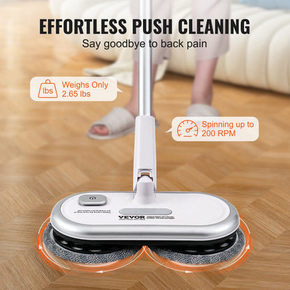 Cordless Electric Mop, Up to 70 mins Powerful Battery, Electric Spin Mop with Dual Spinning Heads, 4 Microfiber Pads & 2 Floor Scrubber Pads, for Hardwood/Bathroom/Tile Floor Cleaning