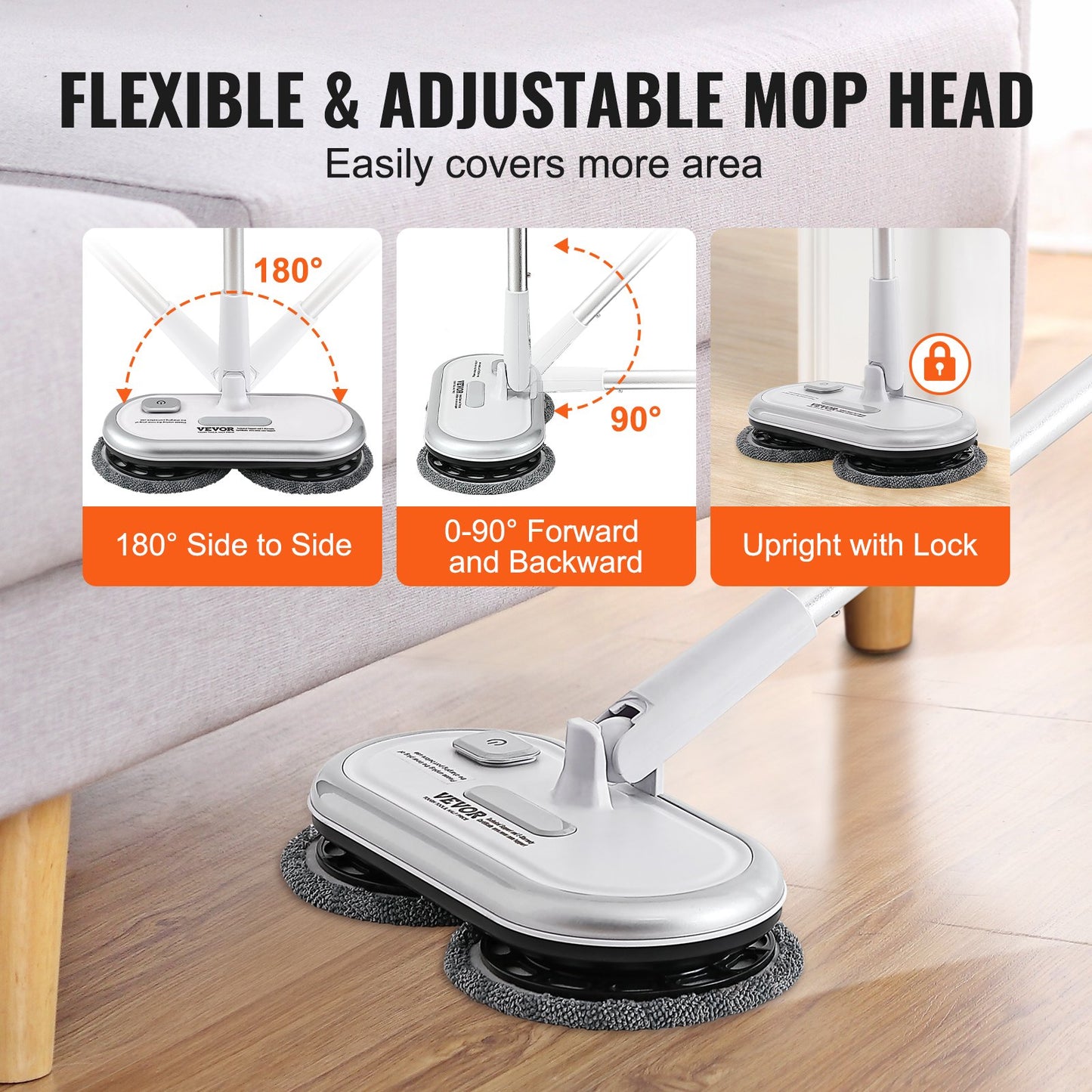 Cordless Electric Mop, Up to 70 mins Powerful Battery, Electric Spin Mop with Dual Spinning Heads, 4 Microfiber Pads & 2 Floor Scrubber Pads, for Hardwood/Bathroom/Tile Floor Cleaning