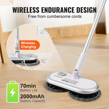 Cordless Electric Mop, Up to 70 mins Powerful Battery, Electric Spin Mop with Dual Spinning Heads, 4 Microfiber Pads & 2 Floor Scrubber Pads, for Hardwood/Bathroom/Tile Floor Cleaning