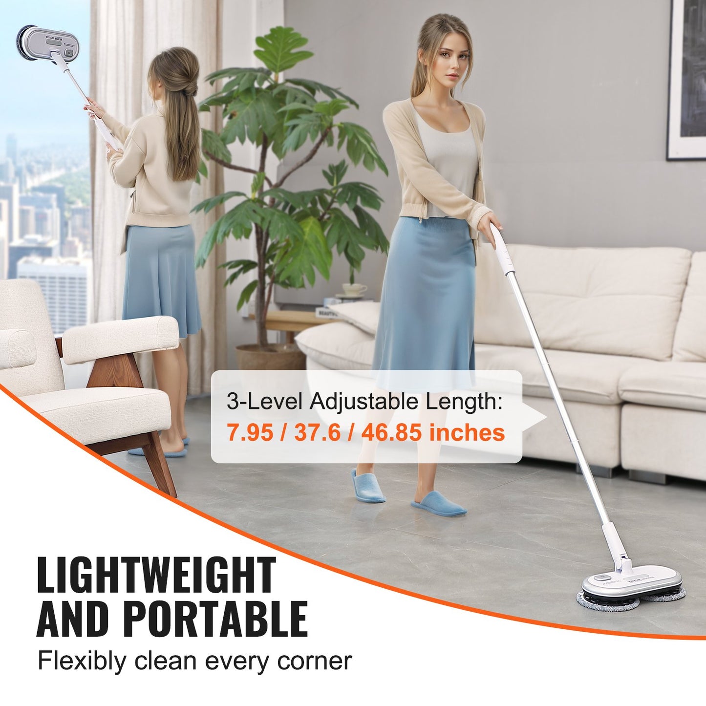Cordless Electric Mop, Up to 70 mins Powerful Battery, Electric Spin Mop with Dual Spinning Heads, 4 Microfiber Pads & 2 Floor Scrubber Pads, for Hardwood/Bathroom/Tile Floor Cleaning