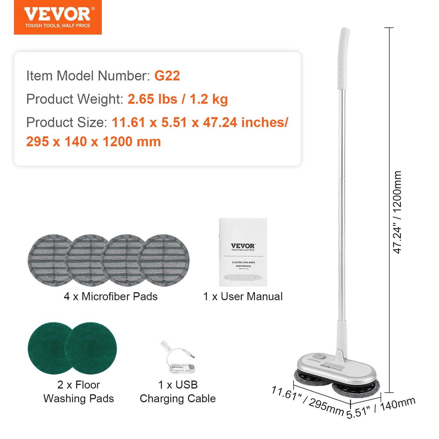 Cordless Electric Mop, Up to 70 mins Powerful Battery, Electric Spin Mop with Dual Spinning Heads, 4 Microfiber Pads & 2 Floor Scrubber Pads, for Hardwood/Bathroom/Tile Floor Cleaning