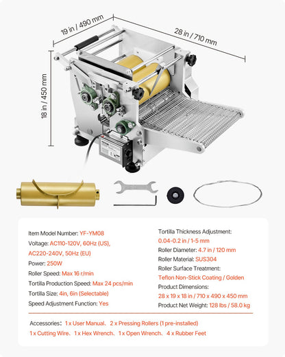 Electric Tortilla Maker Automatic Corn Tortilla Making Machine (4 + 6 Inch)