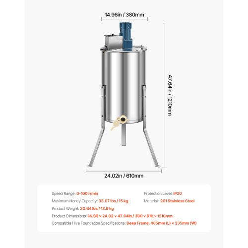 Electric Honey Extractor 3 Frames Honey Spinner Beekeeping Stainless Steel | EU