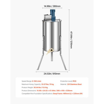 Electric Honey Extractor 3 Frames Honey Spinner Beekeeping Stainless Steel | EU