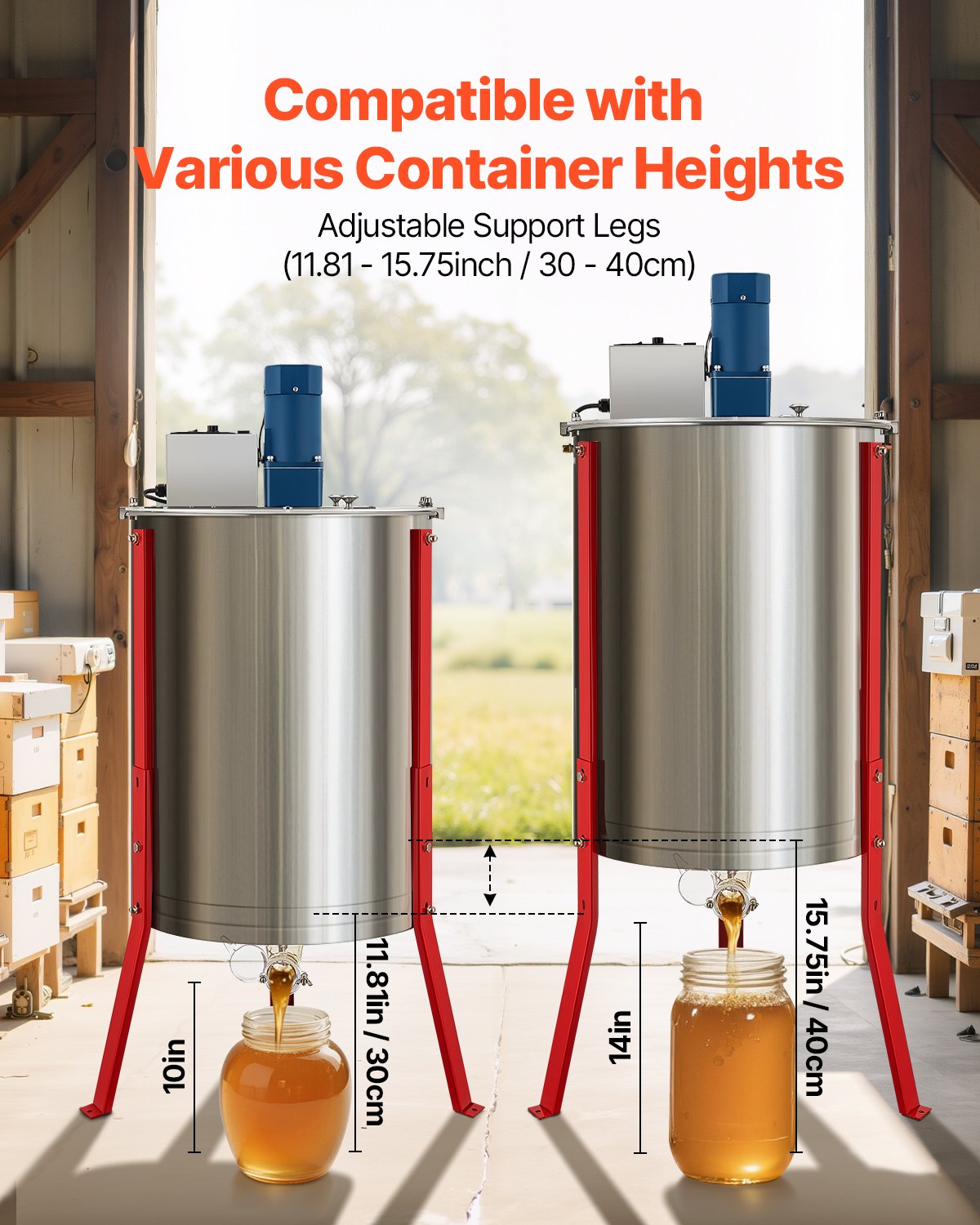 Electric Honey Extractor, 6 Frame Honey Spinner with Transparent Lid, 140W Stainless Steel Honeycomb Drum Spinner, Height Adjustable, Honeycomb Extraction Equipment for Beekeeping