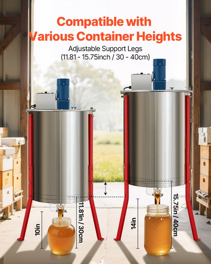 Electric Honey Extractor, 6 Frame Honey Spinner with Transparent Lid, 140W Stainless Steel Honeycomb Drum Spinner, Height Adjustable, Honeycomb Extraction Equipment for Beekeeping