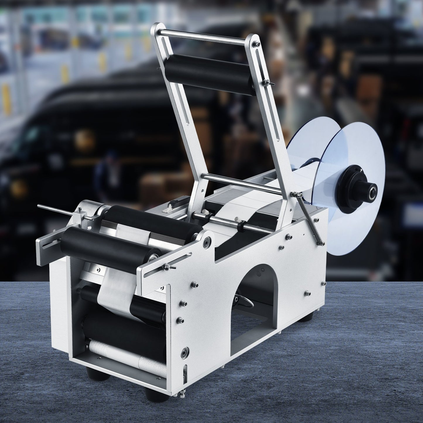 Semi-Automatic Round Labeling Machine, 20-50pcs/min, Electric Bottle Label Applicator for Round Bottles, Round Bottle Labeler Suitable for Bottle Diameter 0.78-4.72 inches (with Pressing Bar)