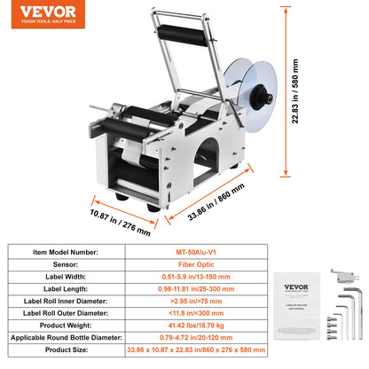 Halbautomatische Rundetikettiermaschine, 20–50 Stück/min, elektrischer Flaschenetikettenapplikator für runde Flaschen, rundes Flaschenetikett, geeignet für Flaschendurchmesser 0,78–4,72 Zoll (mit Schubstange)