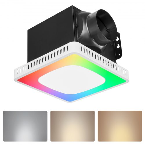 Bathroom Exhaust Fan, 80-110-130 CFM Bathroom Vent with Seven Colors RGB Lights, 1.5 Sones Low-Noise, Premium DC Motor Ceiling Fan for KTV Laundry Room, Storage Room, Ventilation, White