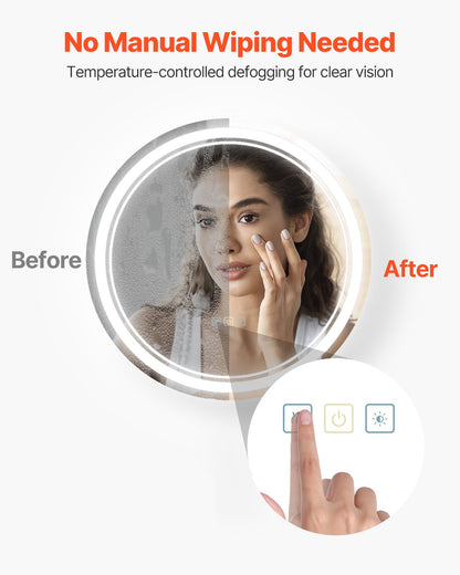 LED-Badezimmerspiegel, 3 Farben, beschlagfrei, rund, zur Wandmontage, 60 cm