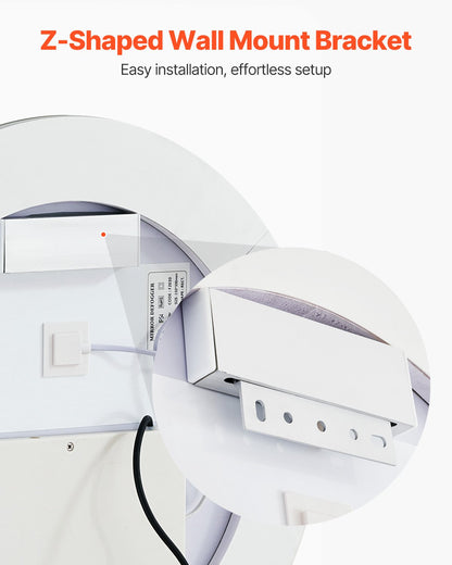 LED-Badezimmerspiegel, 3 Farben, beschlagfrei, rund, zur Wandmontage, 60 cm