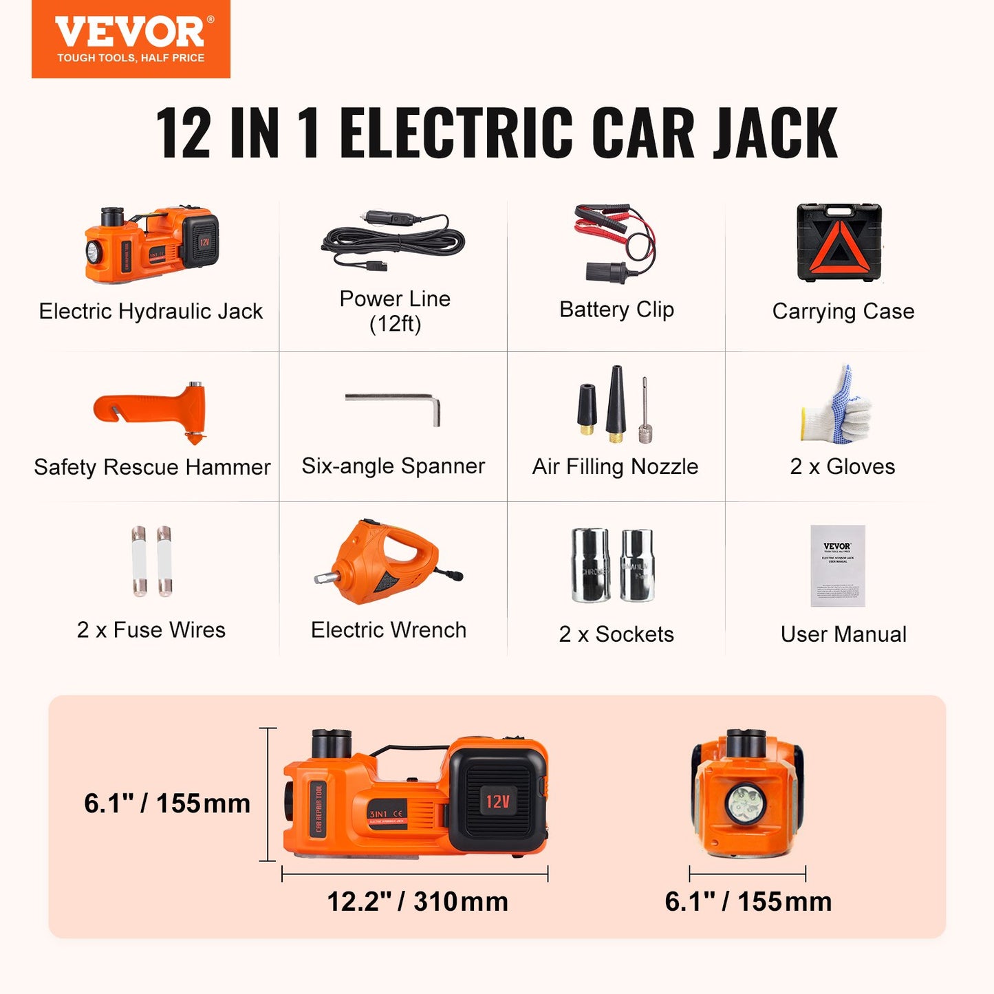 Jack electric hydraulic car floor jack 5 tons 12V with impact wrench inflation pump