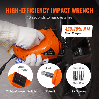 Electric Car Jack, 5 Ton/11023 LBS Hydraulic Jack with Electric Impact Wrench, Portable Car Lift with Built-in Inflatable Pump, and LED Light for SUV MPV Sedan Truck Change Tires Garage Repair
