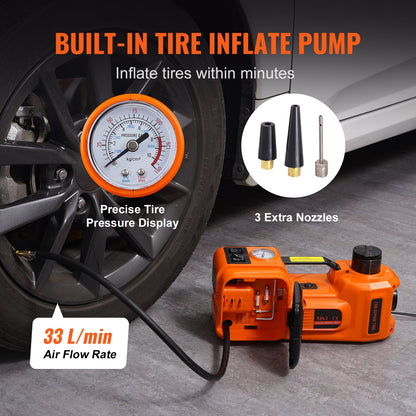 Electric Car Jack, 5 Ton/11023 LBS Hydraulic Jack with Electric Impact Wrench, Portable Car Lift with Built-in Inflatable Pump, and LED Light for SUV MPV Sedan Truck Change Tires Garage Repair